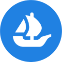 White abstract hand-like symbol centered on a bright-blue circular background.